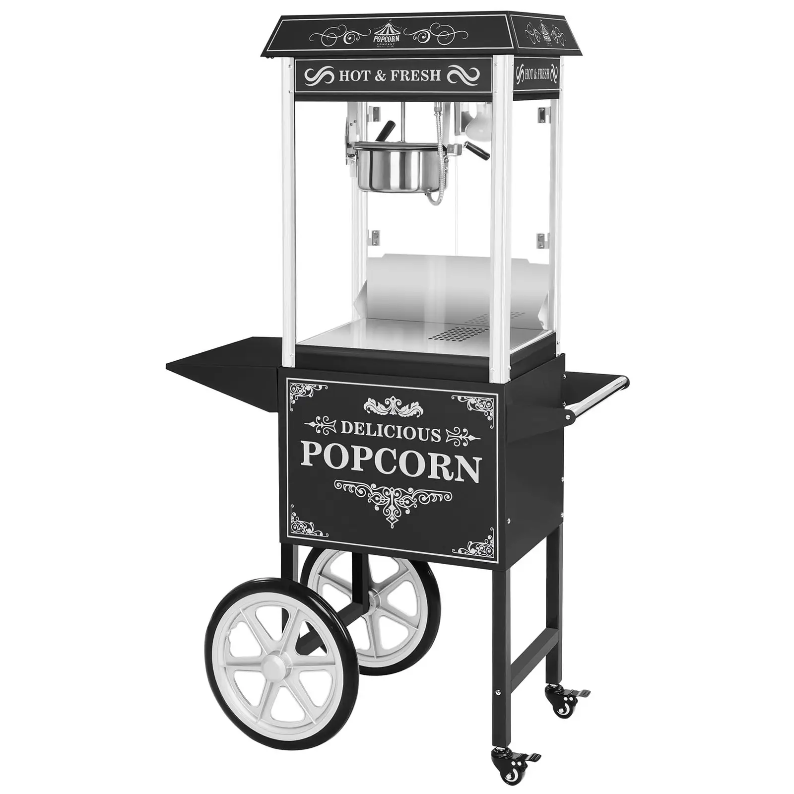 Popcornmaskin med vogn - Retro design - sort