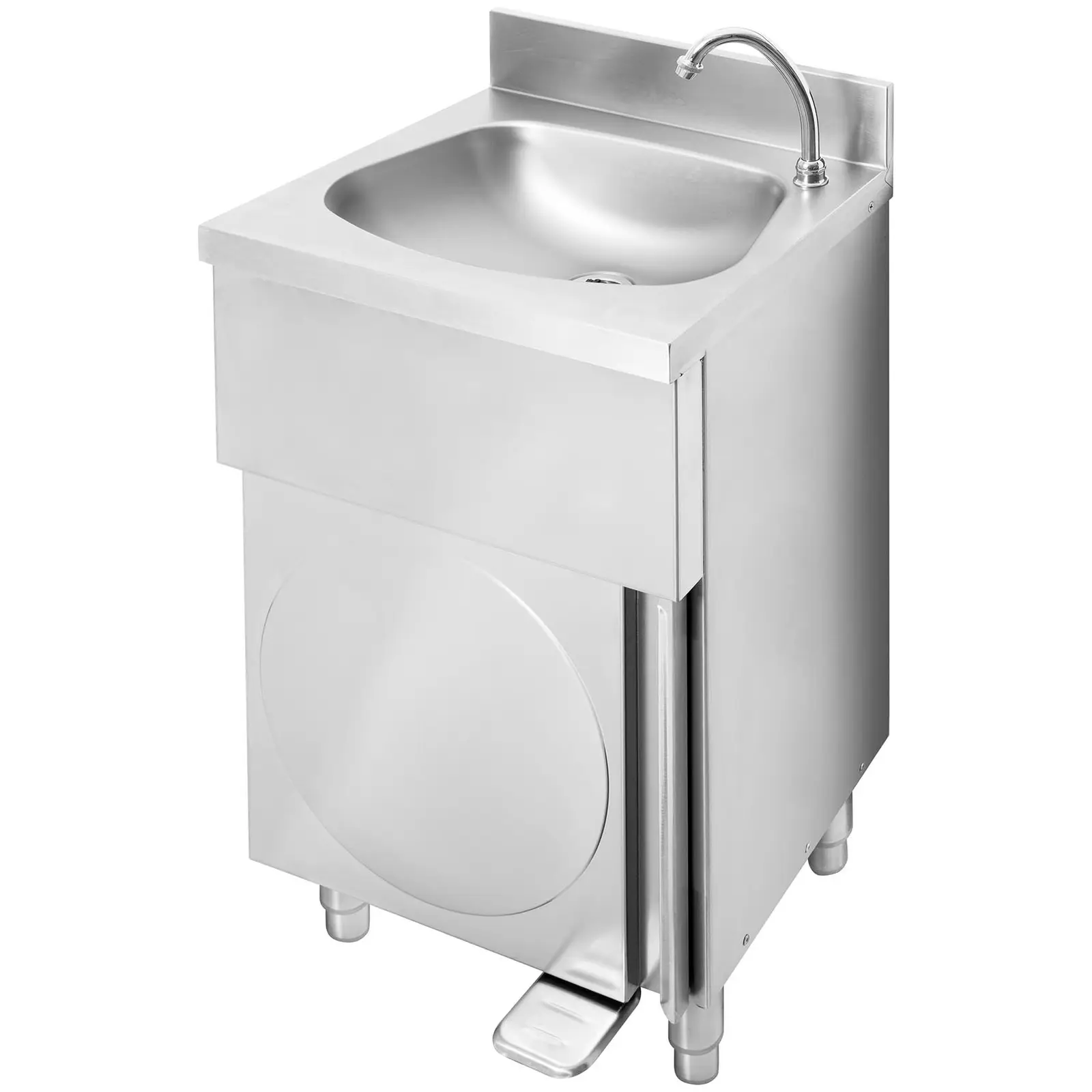 Fotbetjent håndvask - frittstående - inkl. kran - rustfritt stål/forkrommet messing - kranlengde 140 mm