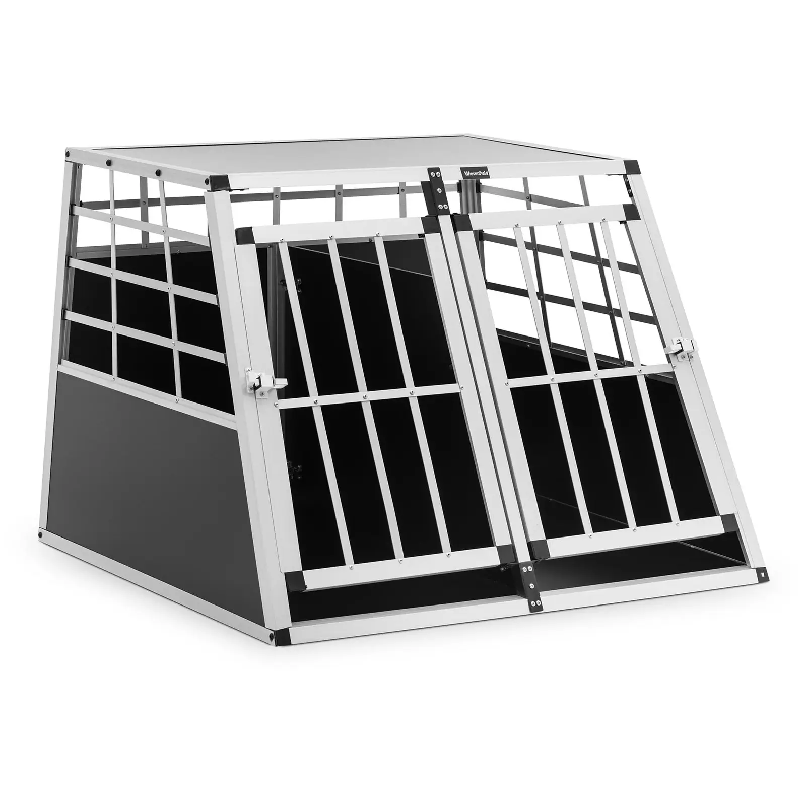 Hundebur - aluminium - trapesformet - 95 x 85 x 70 cm - med skillevegg