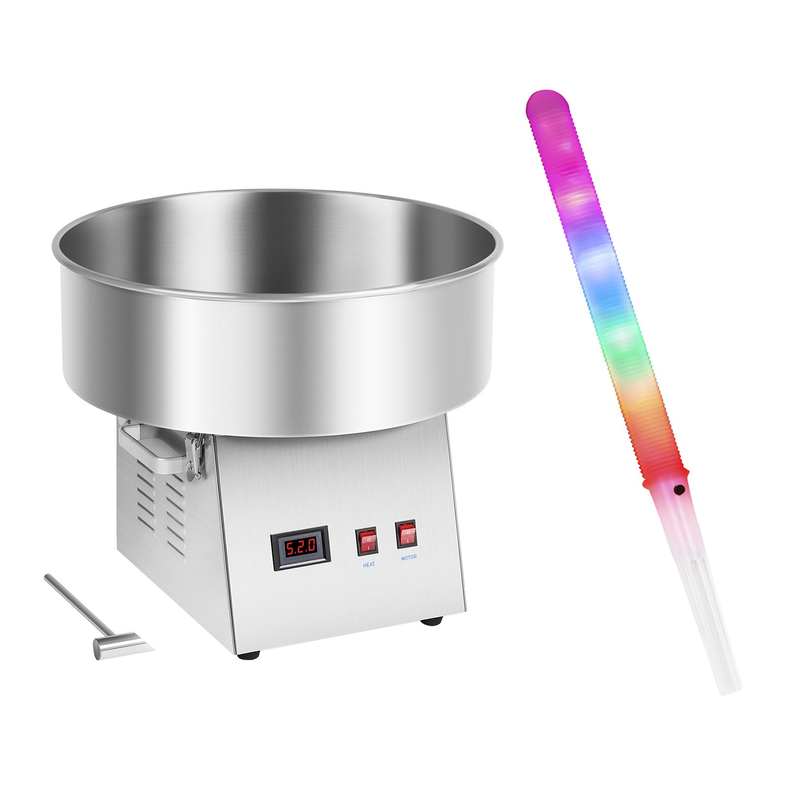 Candy Floss Machine Set with LED Cotton Candy Sticks - 52 cm - 1,030 W - Stainless steel - 50 pcs.