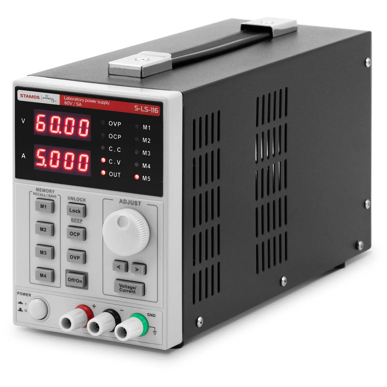 Strømforsyning - 0 - 60 V - 0 - 5 A DC - 300 W - 5 minneplasseringer - LED skjerm - USB/RS232