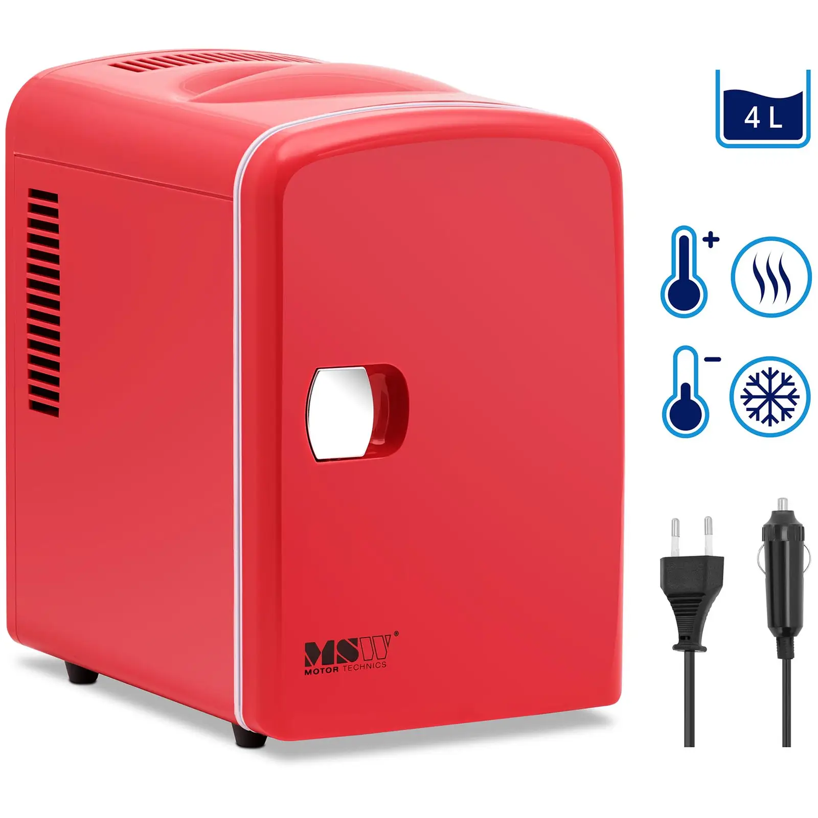 Minikjøleskap 12 V / 230 V - 2-i-1 apparat med holde-varm funksjon - 4 L - Rød