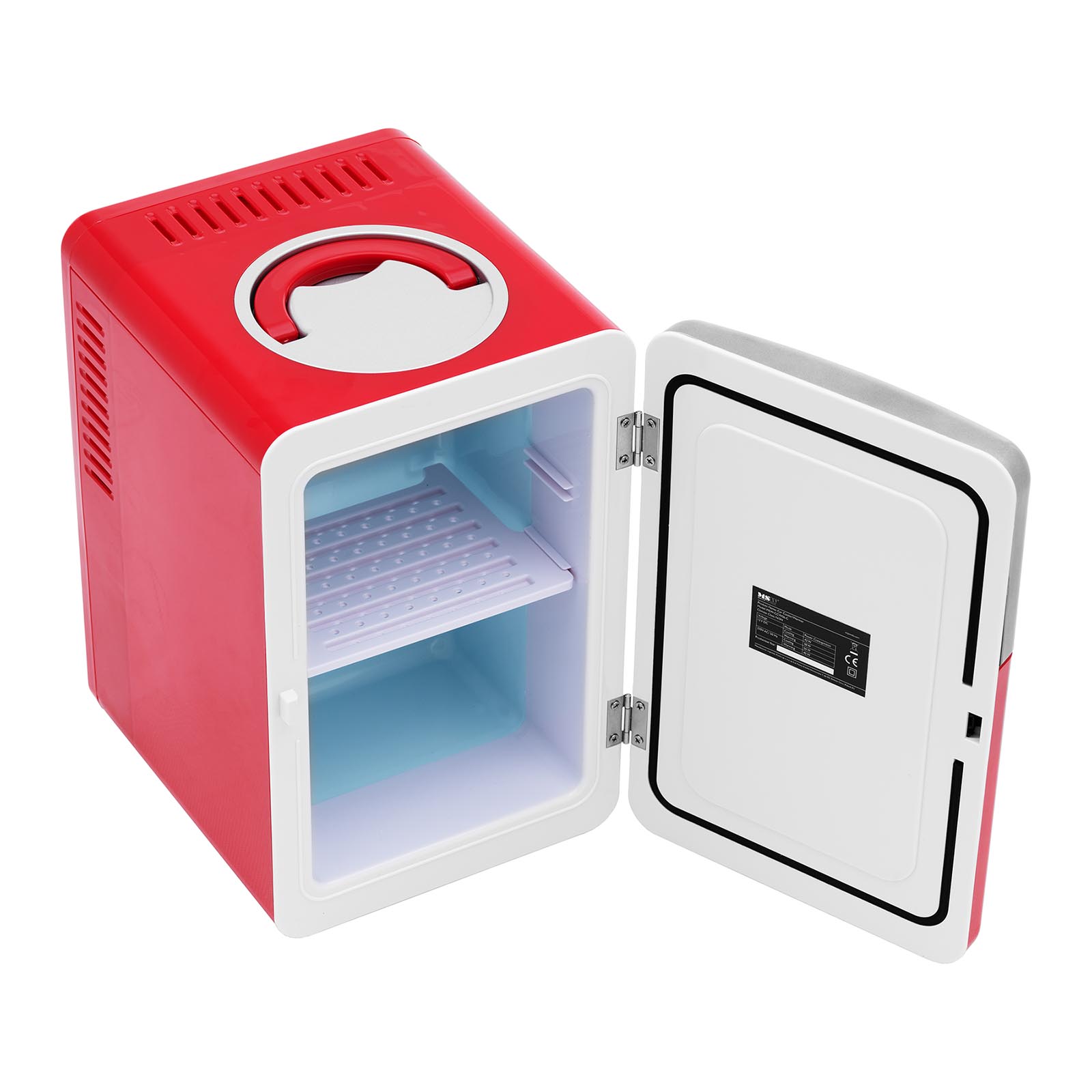 Minikjøleskap 12 V / 230 V - 2-i-1 apparat med holde-varm funksjon - 6 L - Rød/sølv
