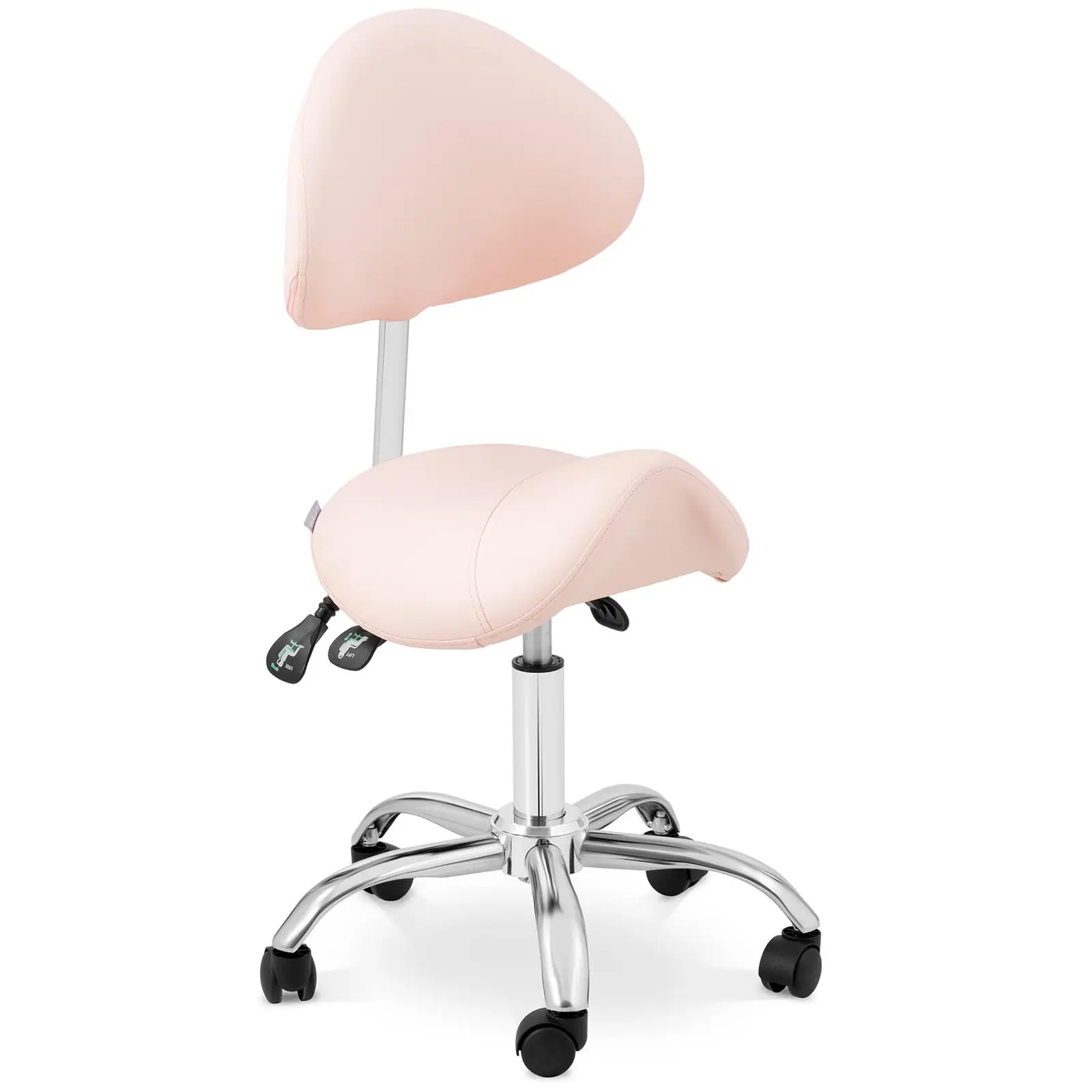 Sadelstol - høydejusterbar ryggstøtte og setehøyde - 55 - 69 cm - 150 kg - Pink, Silver