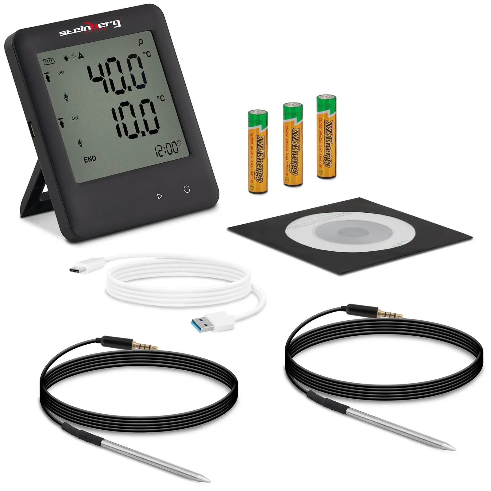 Temperaturlogger - LCD - -200 til +250°C - 2 eksterne sensorer