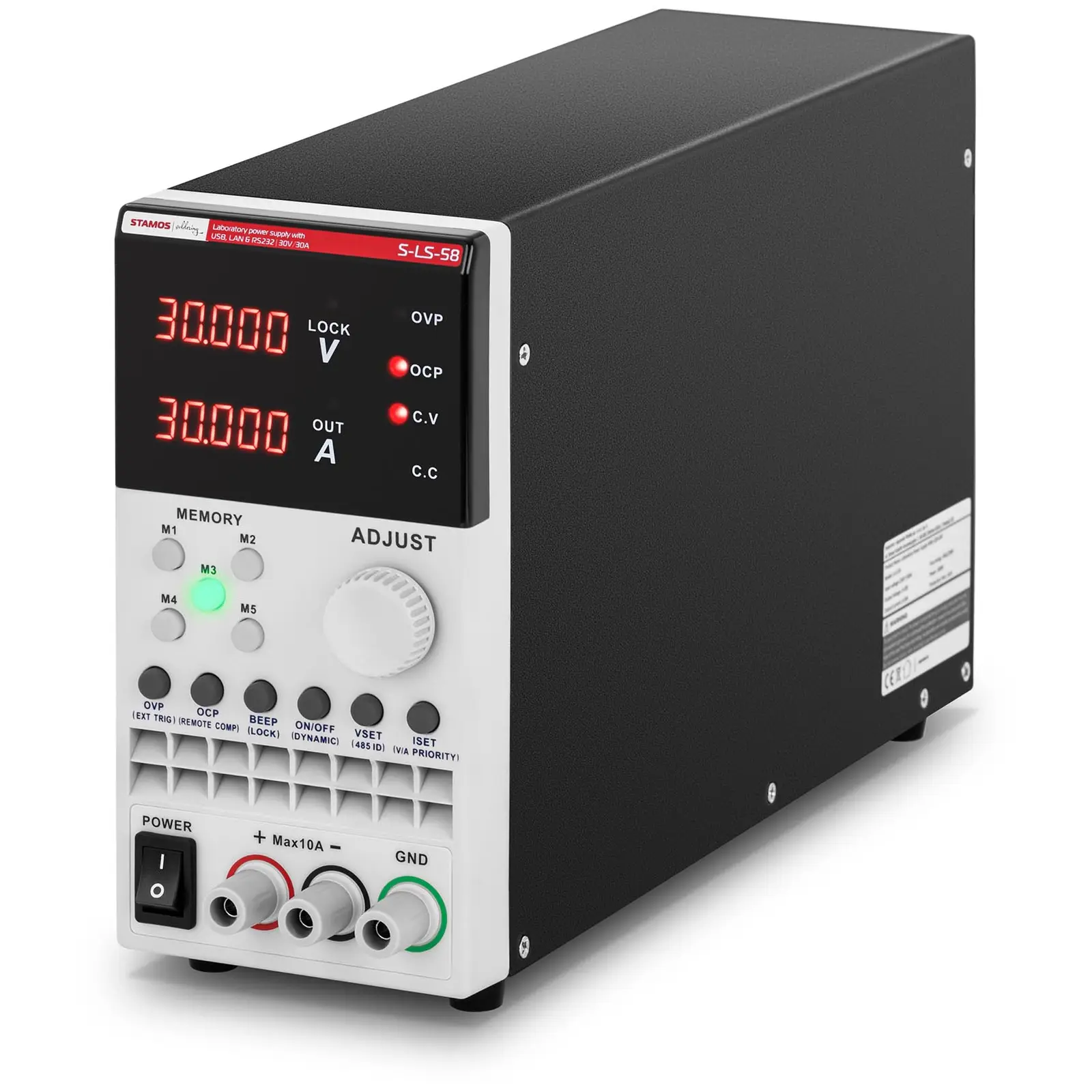 Strømforsyning - 0-30 V - 0-30 A DC - 300 W - USB/LAN/RS-232