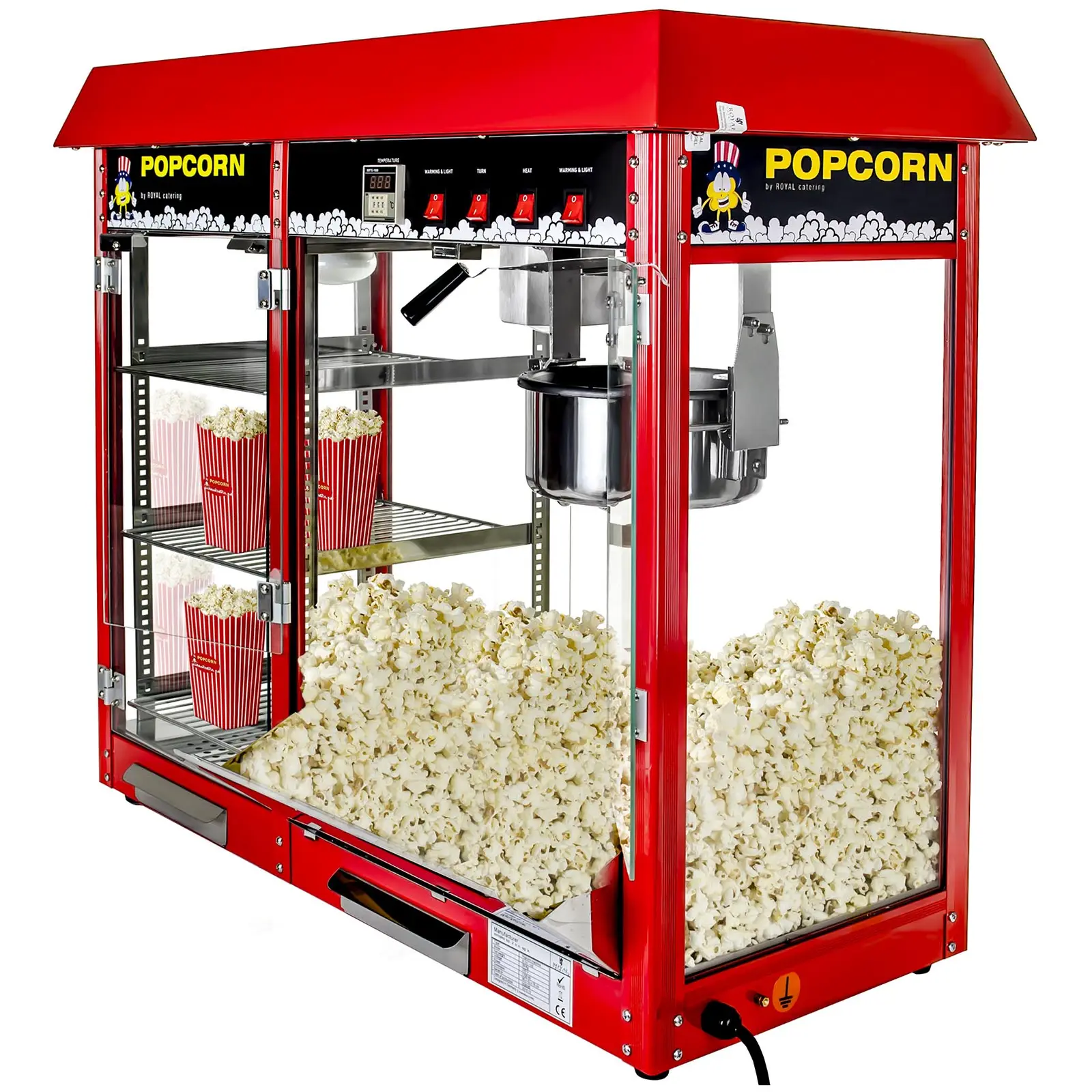 Popcornmaskin med oppvarmet kabinett - rød
