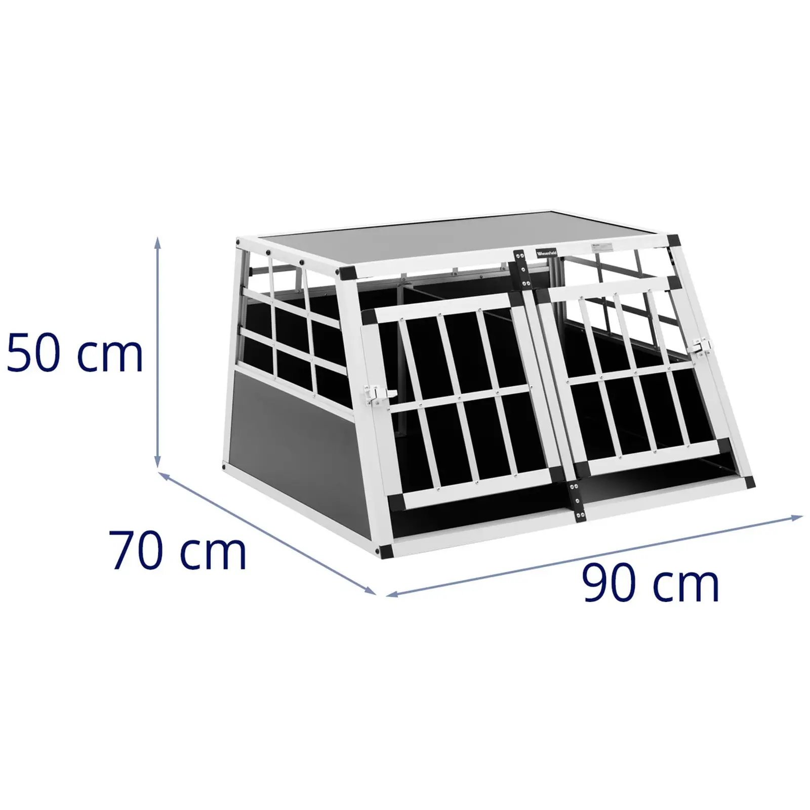 B-varer Hundebur - aluminium - trapesformet - 70 x 90 x 50 cm - med skillevegg