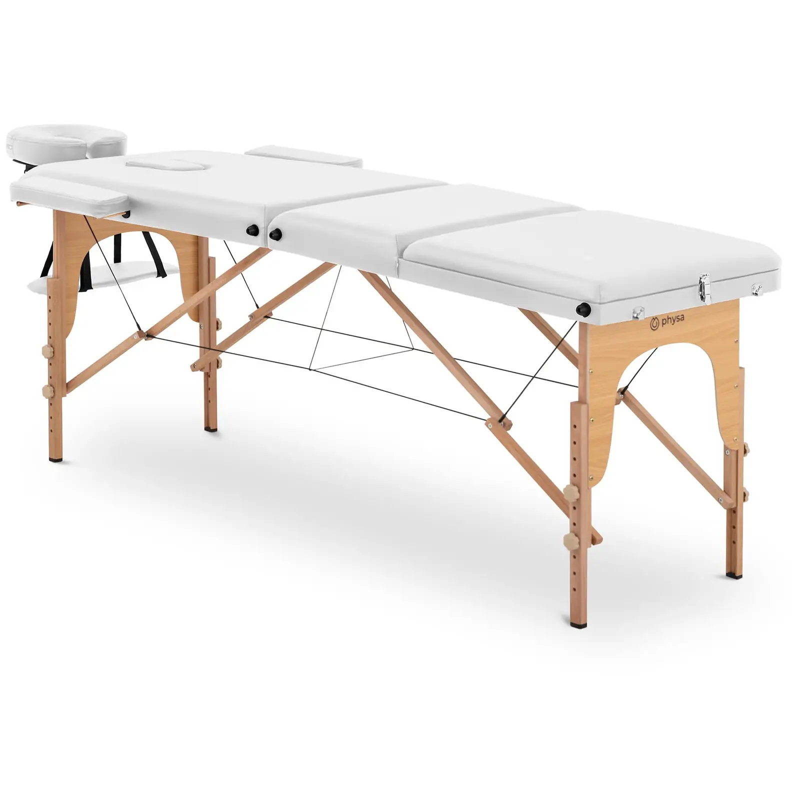 Sammenleggbart massasjebord - skråstilt fotstøtte - bøketre - ekstra bred (70 cm) - hvit