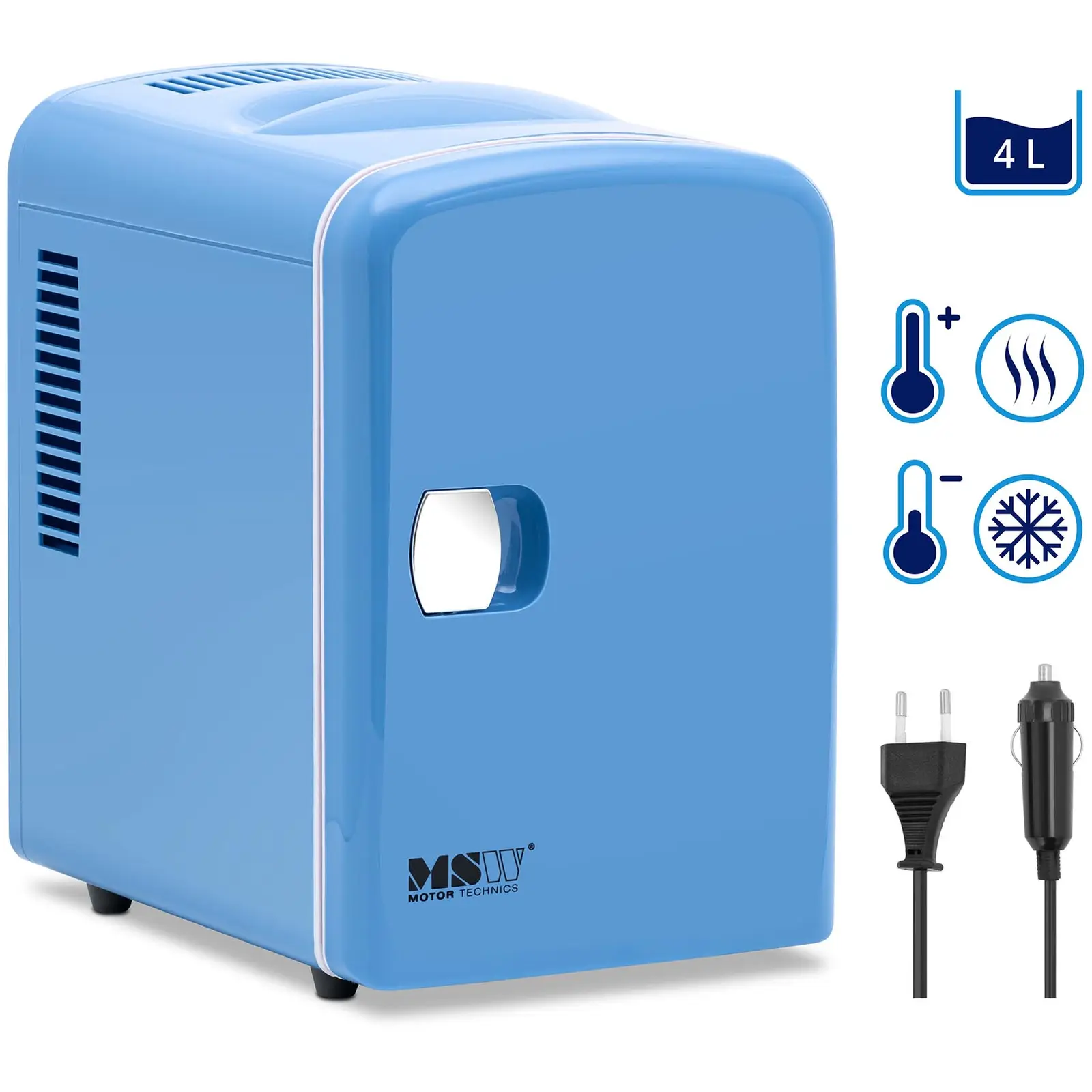 Minikjøleskap 12 V / 230 V - 2-i-1 apparat med holde-varm funksjon - 4 L - Blå